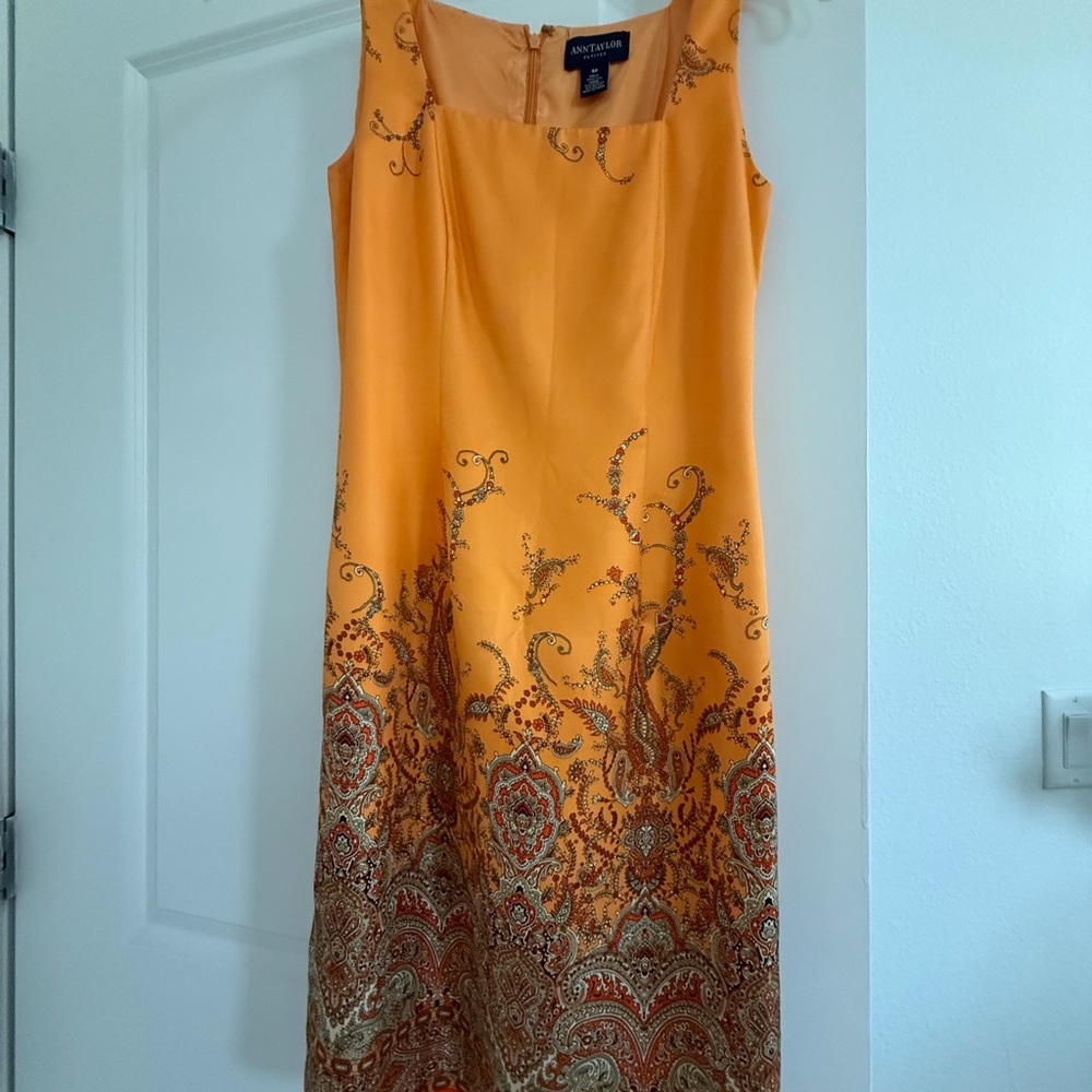 Ann Taylor Vibrant Orange Paisley Midi Dress